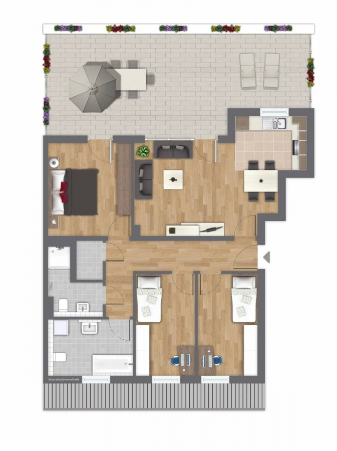 4 Zimmer Penthouse mit sonniger Dachterrasse! - Grundriss ohne Gewähr