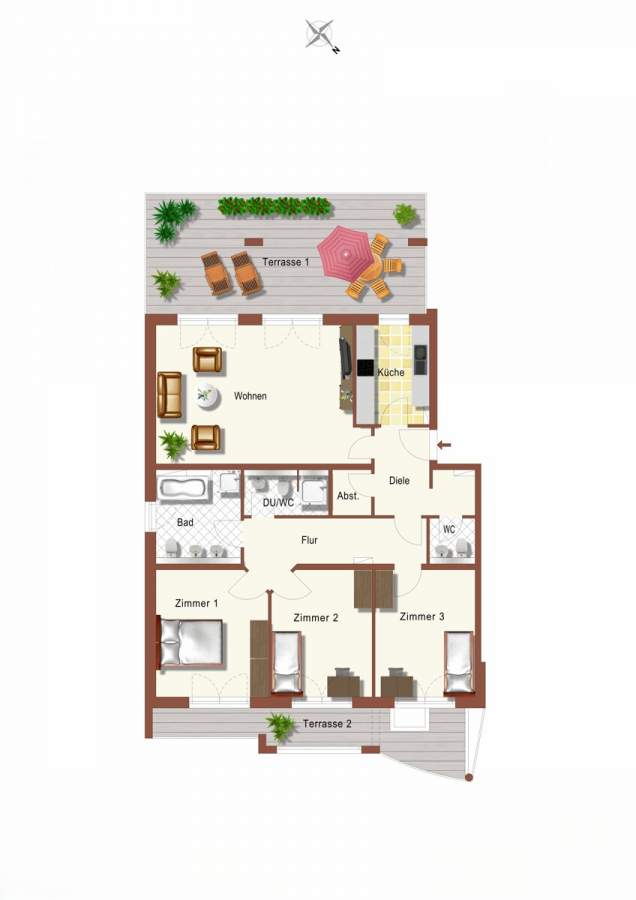 Großzügige 4 Zimmer Wohnung mit Gartenanteil in urbaner Lage! - Grundriss ohne Gewähr
