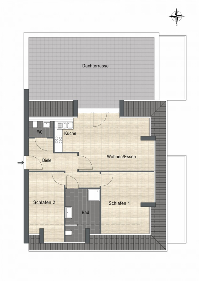 Zweitbezug! Exklusive Penthouse Wohnung mit großer, sonniger Dachterrasse! - Grundriss ohne Gewähr